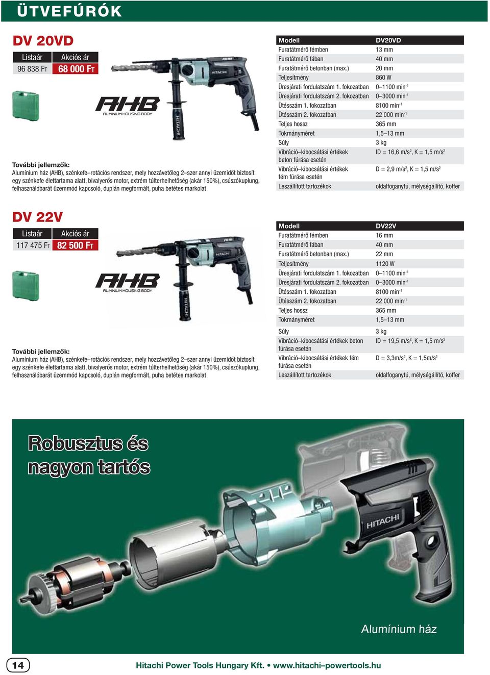 (max.) 20 mm 860 W Üresjárati fordulatszám 1. fokozatban 0 1100 min -1 Üresjárati fordulatszám 2. fokozatban 0 3000 min -1 Ütésszám 1. fokozatban 8100 min -1 Ütésszám 2.