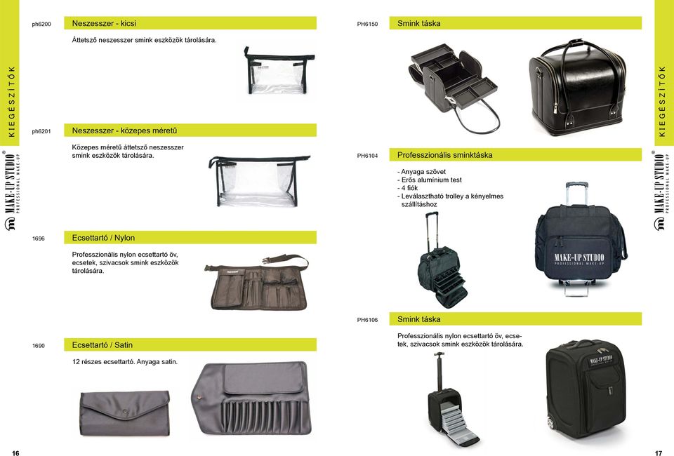 PH6104 Professzionális sminktáska - Anyaga szövet - Erős alumínium test - 4 fiók - Leválasztható trolley a kényel mes szállításhoz 1696 Ecsettartó /
