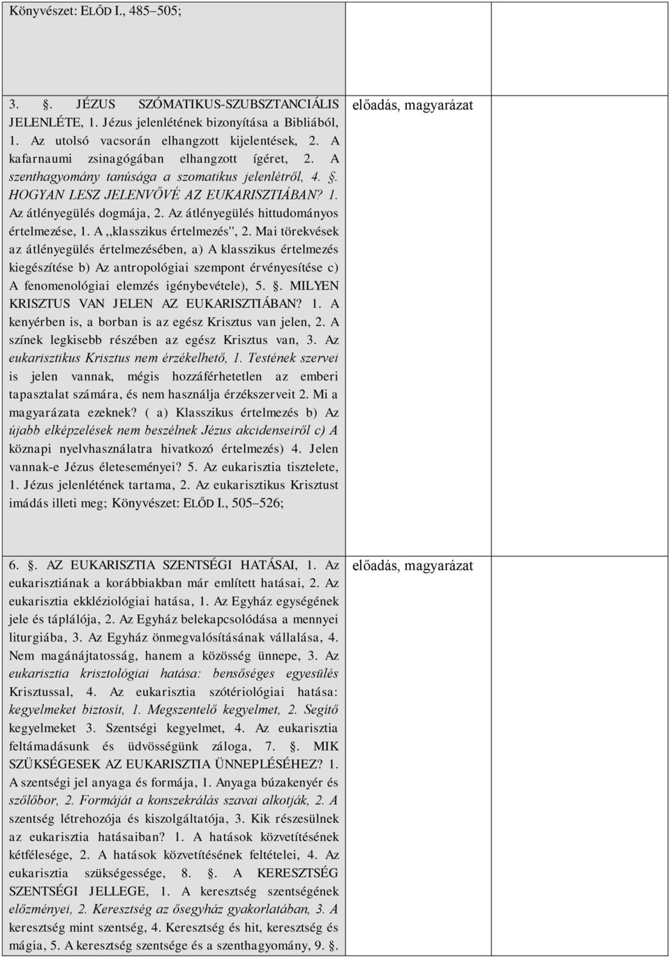 Az átlényegülés hittudományos értelmezése, 1. A,,klasszikus értelmezés'', 2.