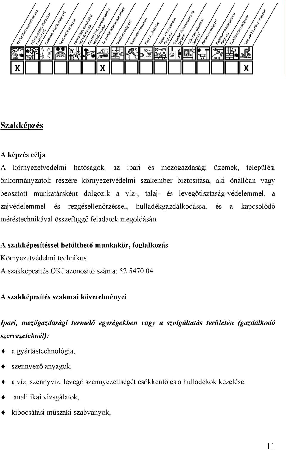 A szakképesítéssel betölthető munkakör, foglalkozás Környezetvédelmi technikus A szakképesítés OKJ azonosító száma: 52 5470 04 A szakképesítés szakmai követelményei Ipari, mezőgazdasági termelő