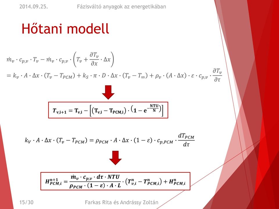 1 e NTU N k V A x T v T PCM = ρ PCM A x 1 ε c p,pcm dt PCM dτ n+1 H