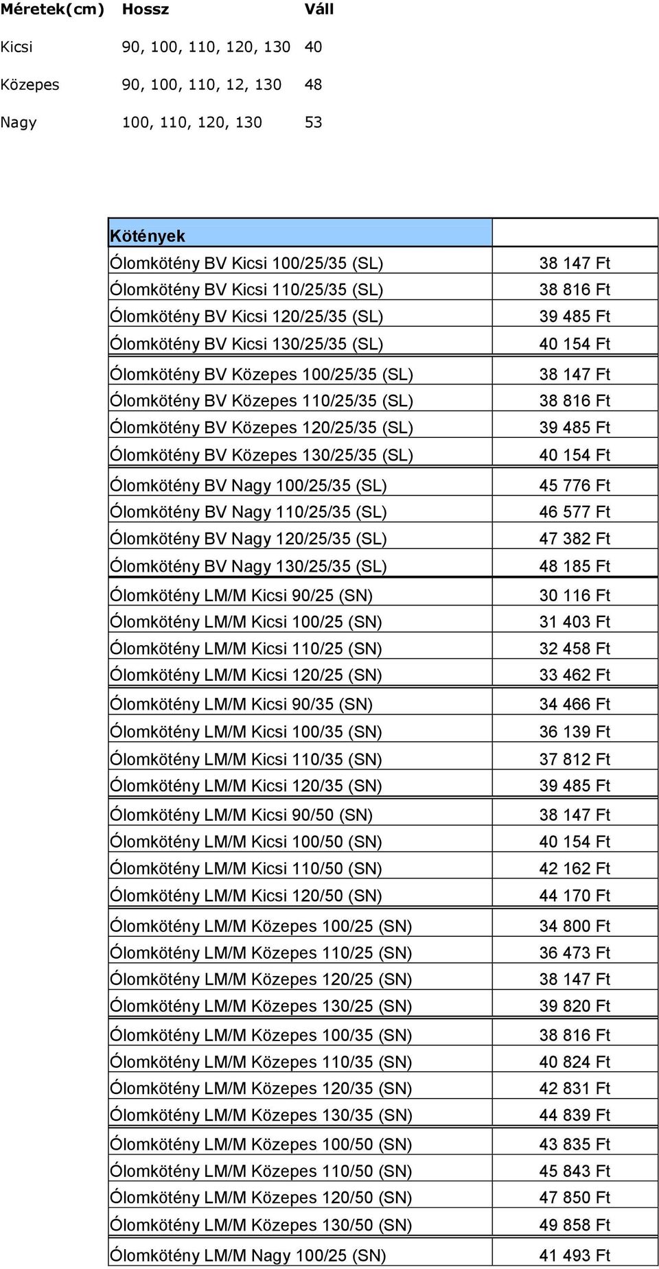 Közepes 130/25/35 (SL) Ólomkötény BV Nagy 100/25/35 (SL) Ólomkötény BV Nagy 110/25/35 (SL) Ólomkötény BV Nagy 120/25/35 (SL) Ólomkötény BV Nagy 130/25/35 (SL) Ólomkötény LM/M Kicsi 90/25 (SN)