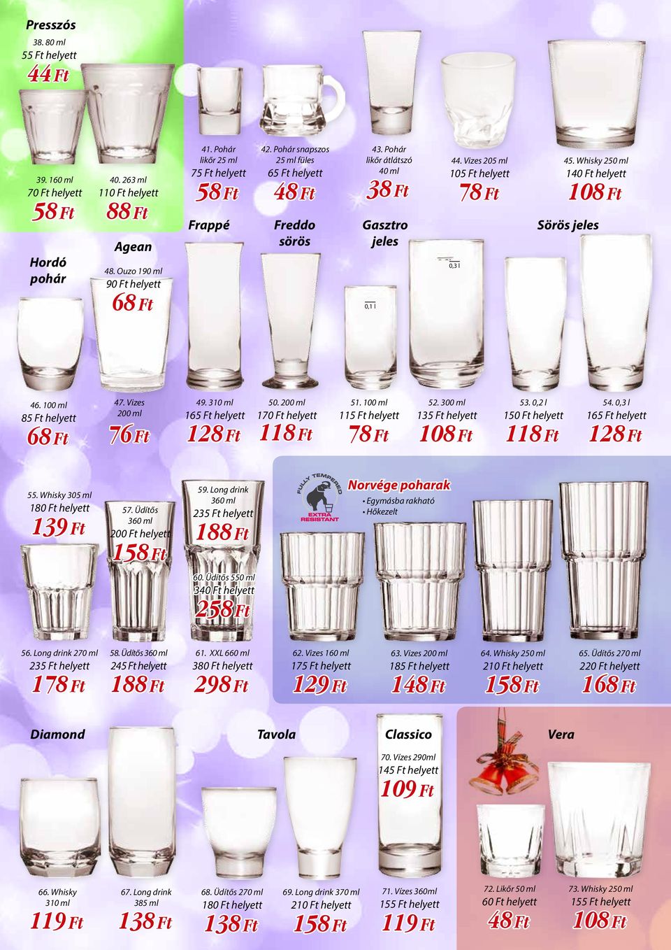 Vizes 205 ml 105 Ft helyett 78 Ft 0,3 l 45. Whisky 250 ml 140 Ft helyett 108 Ft Sörös jeles 46. 100 ml 85 Ft helyett 68 Ft 47. Vizes 200 ml 76 Ft 49. 310 ml 165 Ft helyett 128 Ft 50.