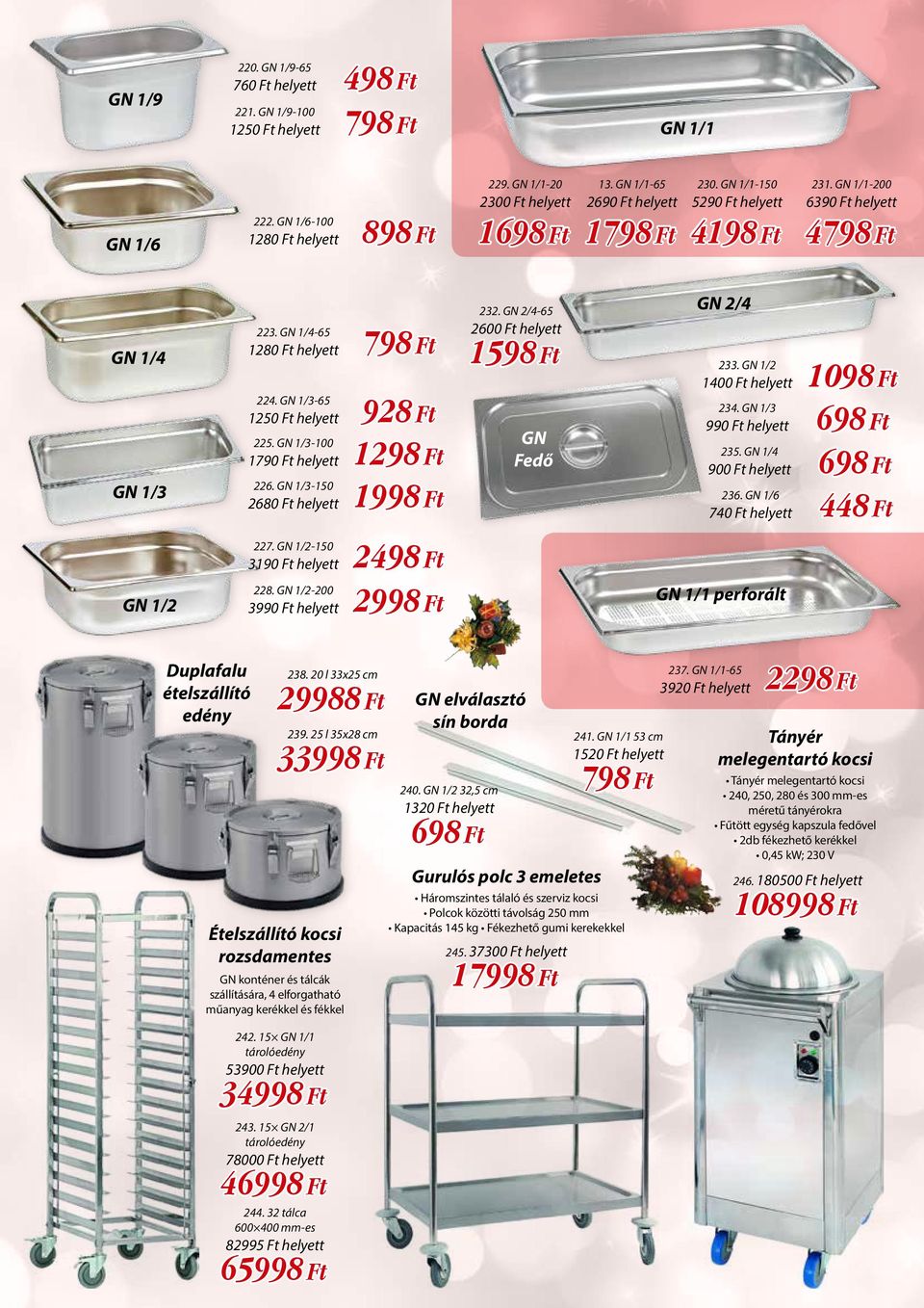 GN 1/3-65 1250 Ft helyett 928 Ft 225. GN 1/3-100 1790 Ft helyett 1 226. GN 1/3-150 2680 Ft helyett 1 232. GN 2/4-65 2600 Ft helyett 1598 Ft GN Fedő GN 2/4 233. GN 1/2 1400 Ft helyett 1098 Ft 234.