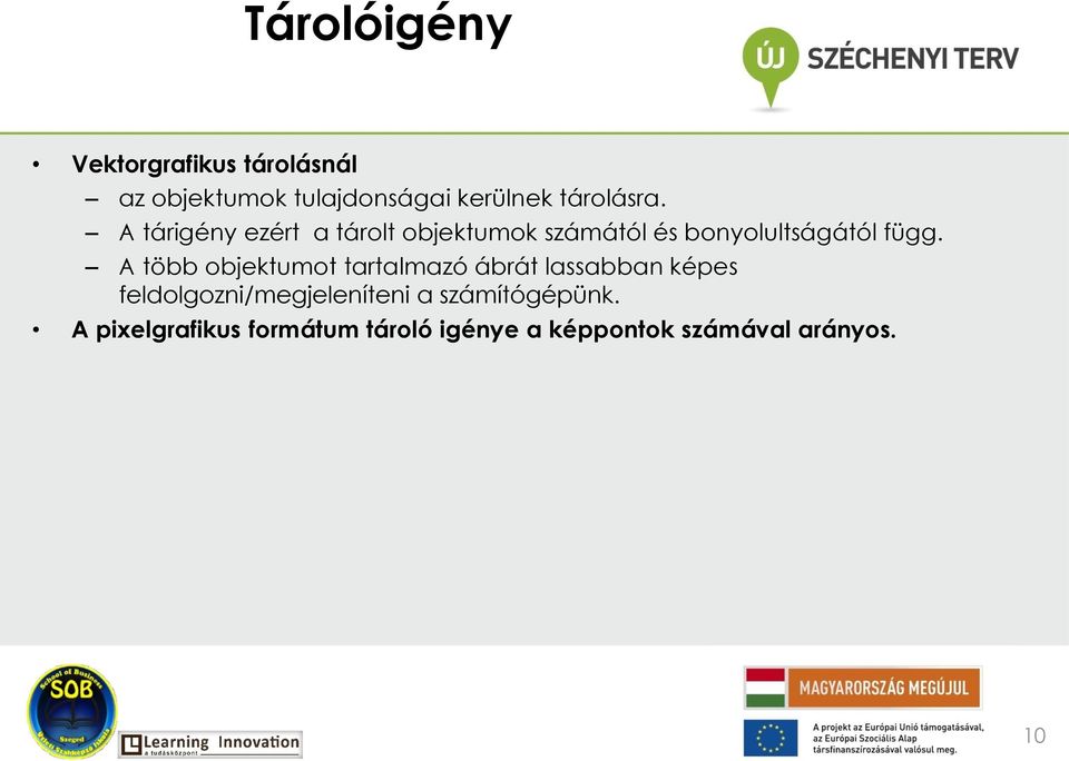 A tárigény ezért a tárolt objektumok számától és bonyolultságától függ.