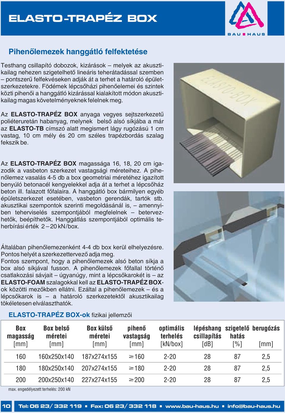 Az ELASTO-TRAPÉZ BOX anyaga vegyes sejtszerkezetű poliéteruretán habanyag, melynek belső alsó síkjába a már az ELASTO-TB címszó alatt megismert lágy rugózású 1 cm vastag, 10 cm mély és 0 cm széles