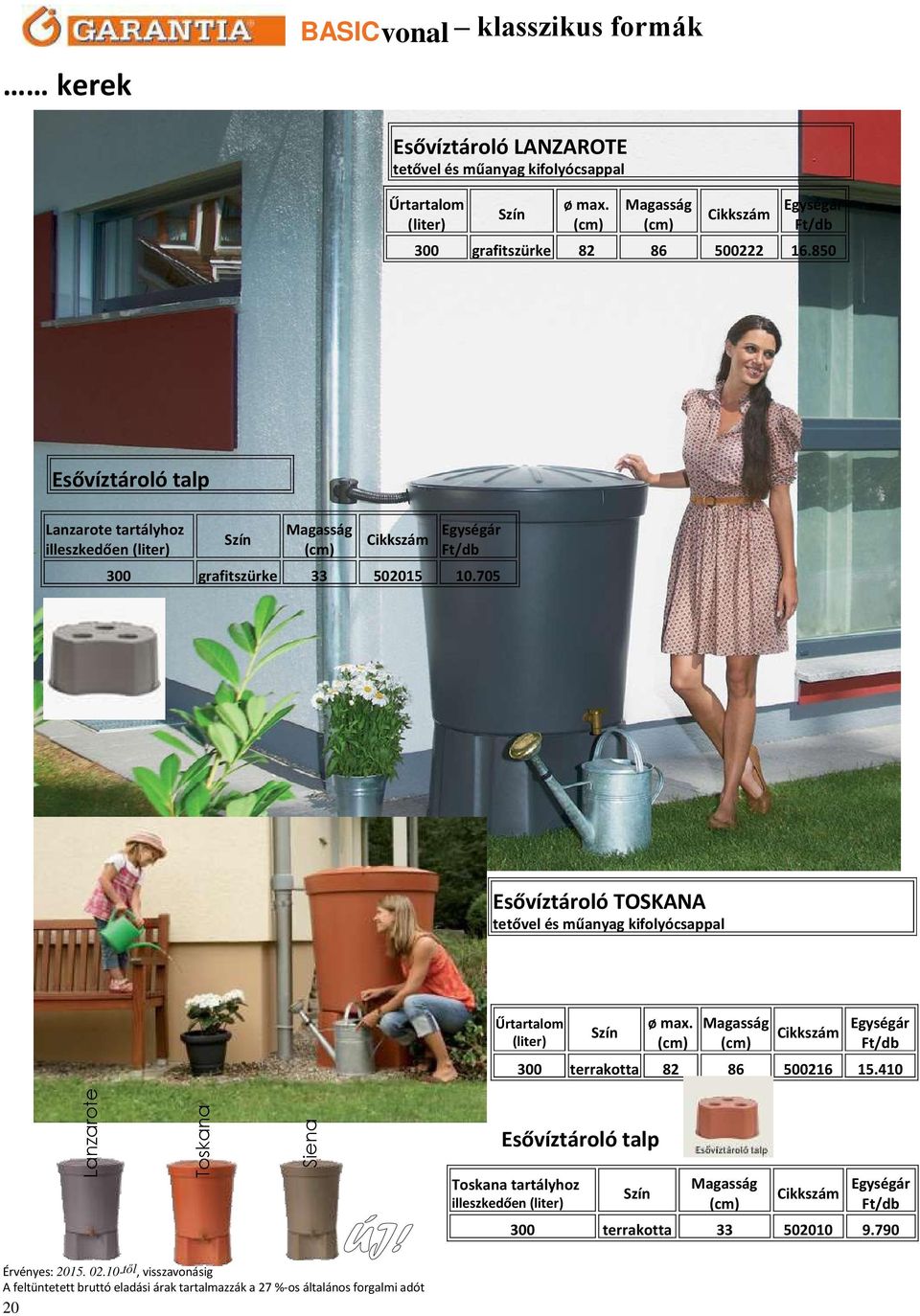 705 Esővíztároló TOSKANA Siena Toskana Lanzarote tetővel és műanyag kifolyócsappal 300 terrakotta 82 86 500216 15.