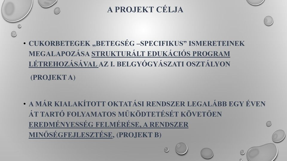 BELGYÓGYÁSZATI OSZTÁLYON (PROJEKT A) A MÁR KIALAKÍTOTT OKTATÁSI RENDSZER LEGALÁBB