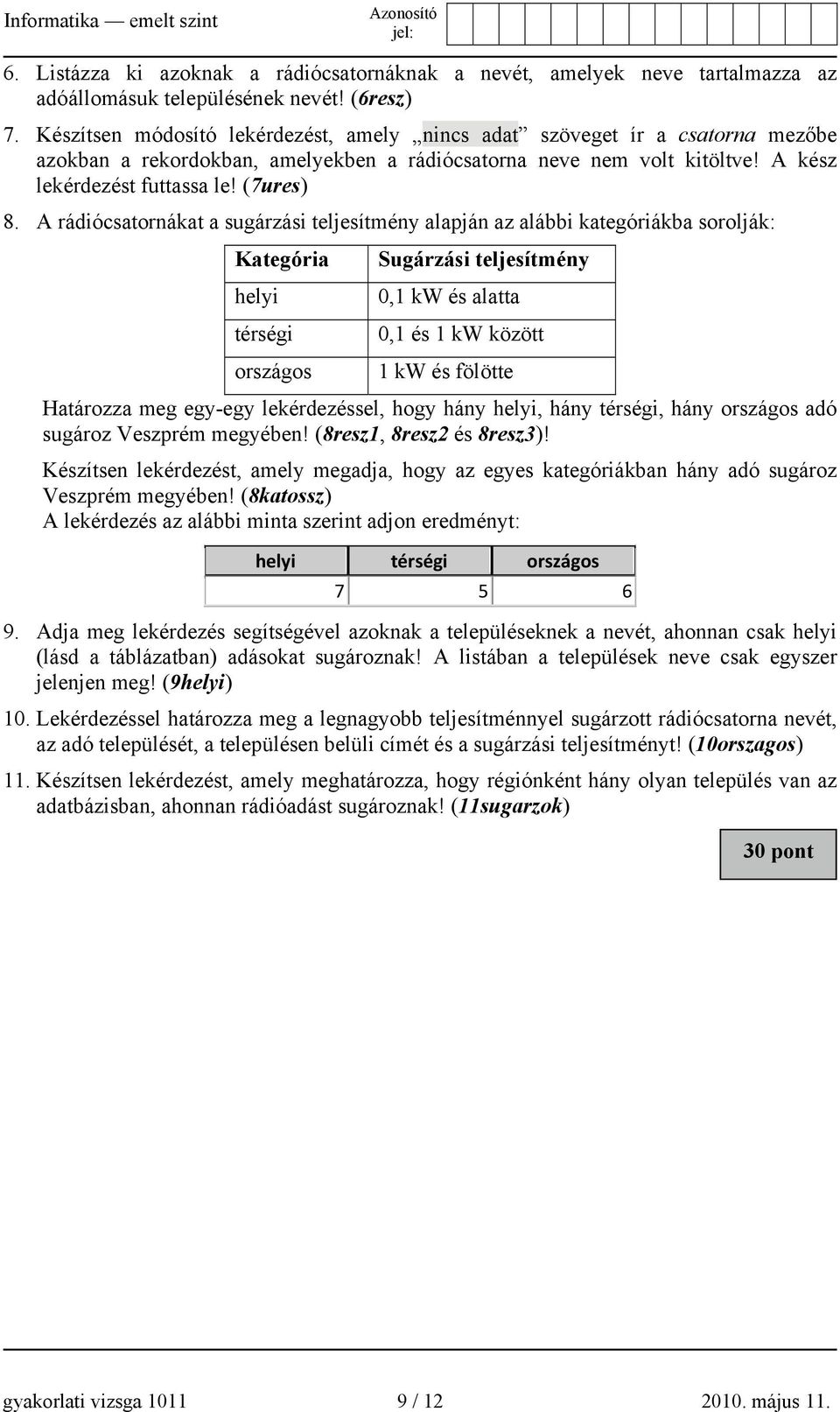 A rádiócsatornákat a sugárzási teljesítmény alapján az alábbi kategóriákba sorolják: Kategória Sugárzási teljesítmény helyi 0,1 kw és alatta térségi 0,1 és 1 kw között országos 1 kw és fölötte