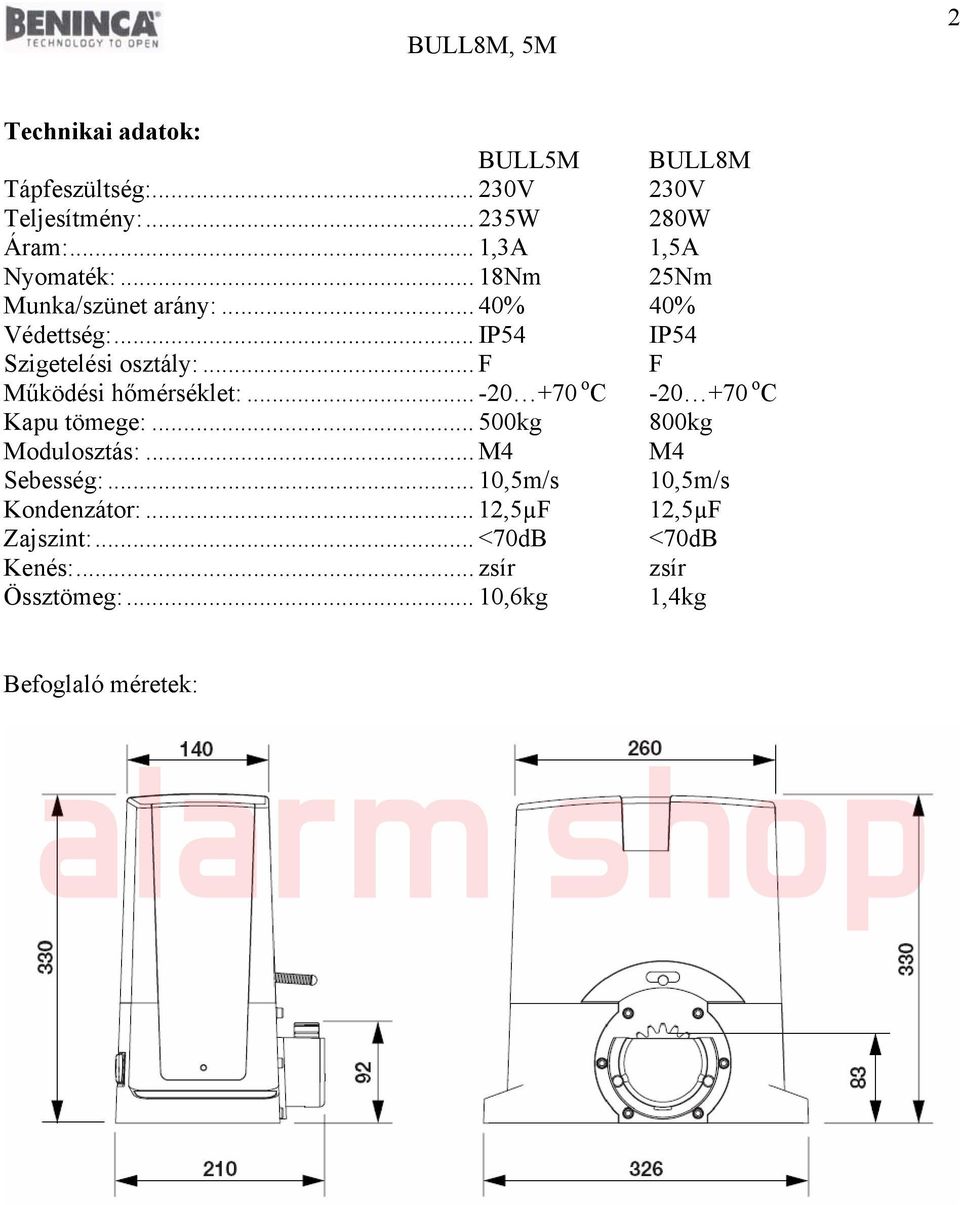 .. -20 +70 o C -20 +70 o C Kapu tömege:... 500kg 800kg Modulosztás:... M4 M4 Sebesség:.