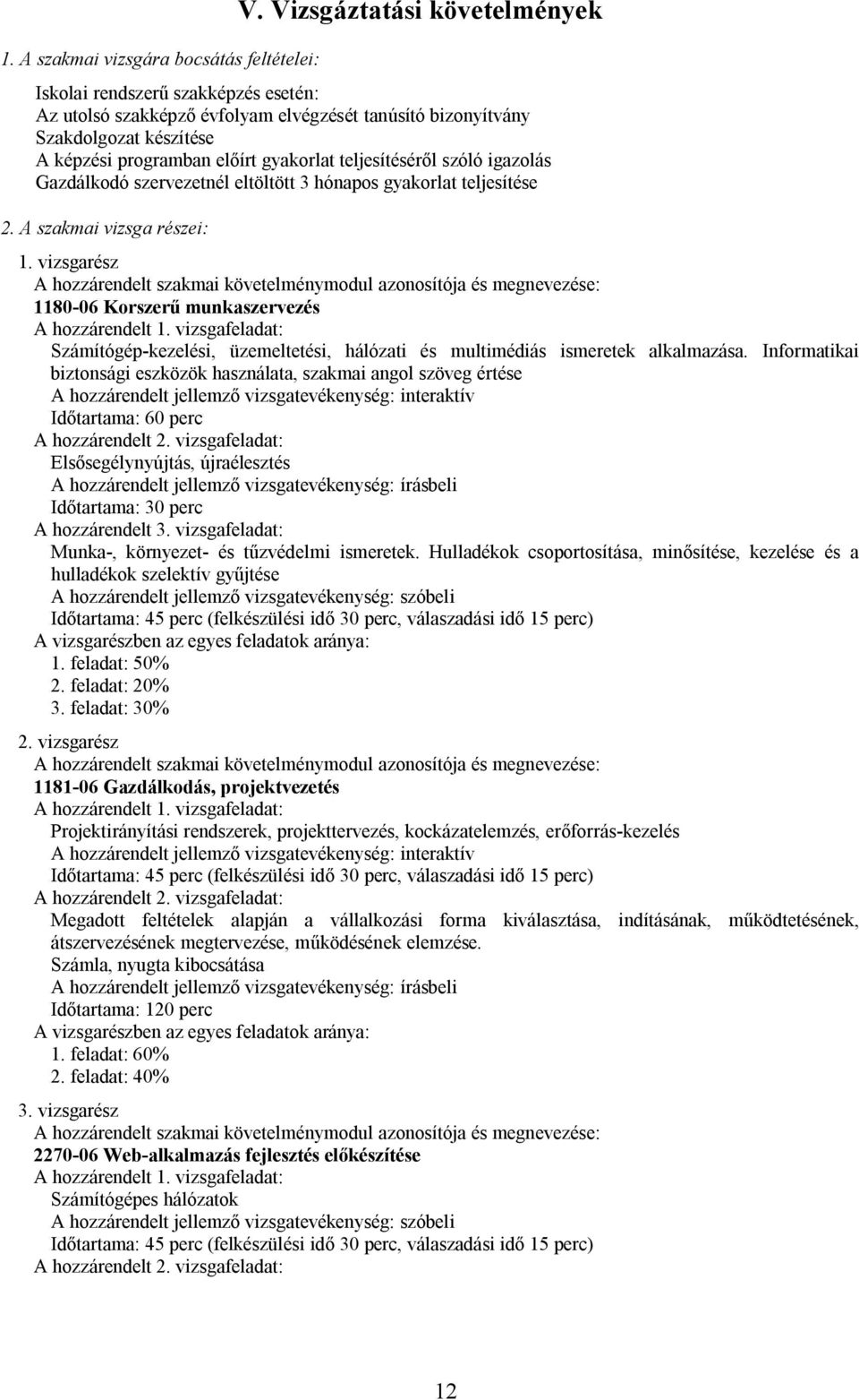 teljesítéséről szóló igazolás Gazdálkodó szervezetnél eltöltött 3 hónapos gyakorlat teljesítése 2. A szakmai vizsga részei: 1.