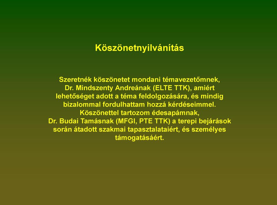 mindig bizalommal fordulhattam hozzá kérdéseimmel. Köszönettel tartozom édesapámnak, Dr.