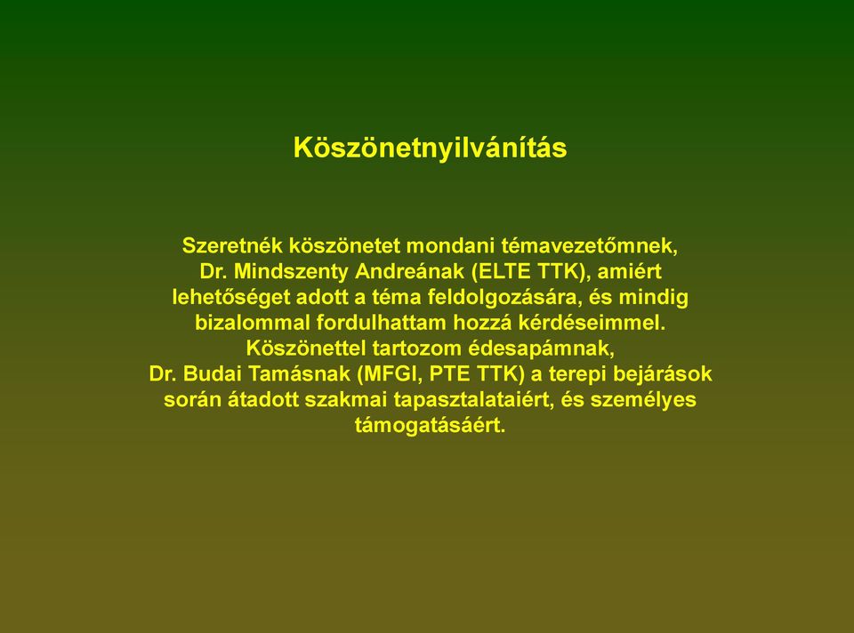 mindig bizalommal fordulhattam hozzá kérdéseimmel. Köszönettel tartozom édesapámnak, Dr.