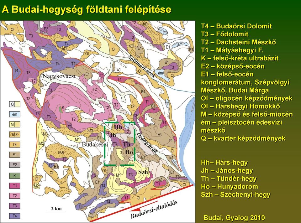 oligocén képződmények Ol Hárshegyi Homokkő M középső és felső-miocén ém pleisztocén édesvízi mészkő Q