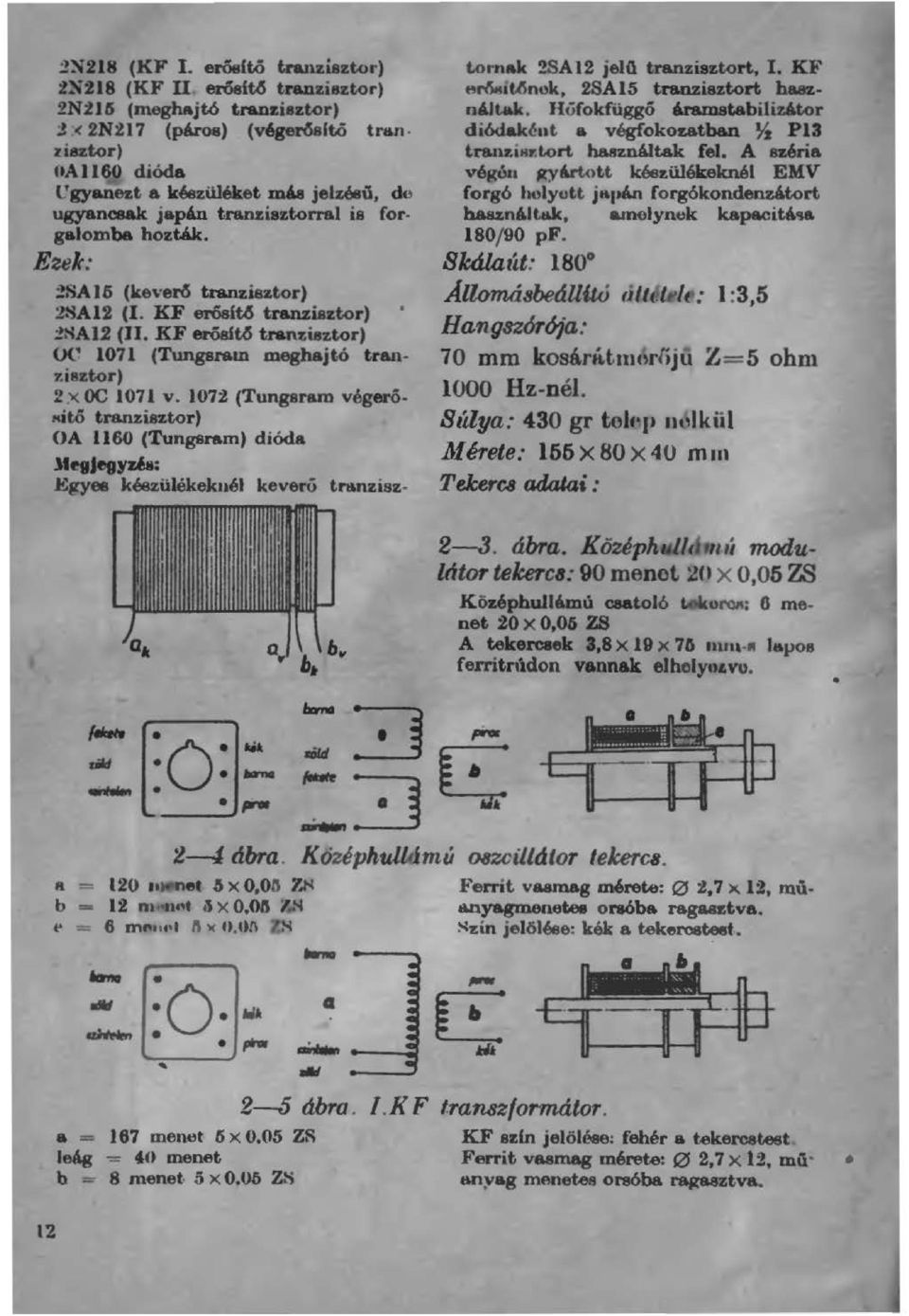 Ezek:.:!SAI5 (kevero tranzisztor) 2:'JA12 (I. KF erósit6 tranzisztor).:..~ai2 (JI. KF etósft6 tran"t:isztor) 0<' 1071 (Tungsram meghajtó tran Y.isztor) 2.X OC 071 v.
