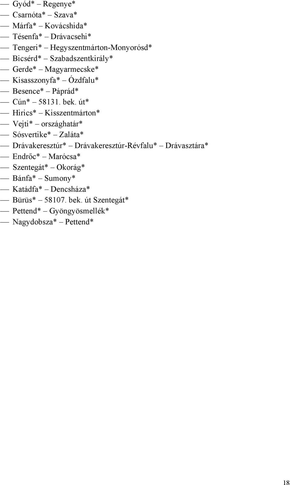 út* Hirics* Kisszentmárton* Vejti* országhatár* ósvertike* Zaláta* Drávakeresztúr* Drávakeresztúr-Révfalu* Drávasztára*