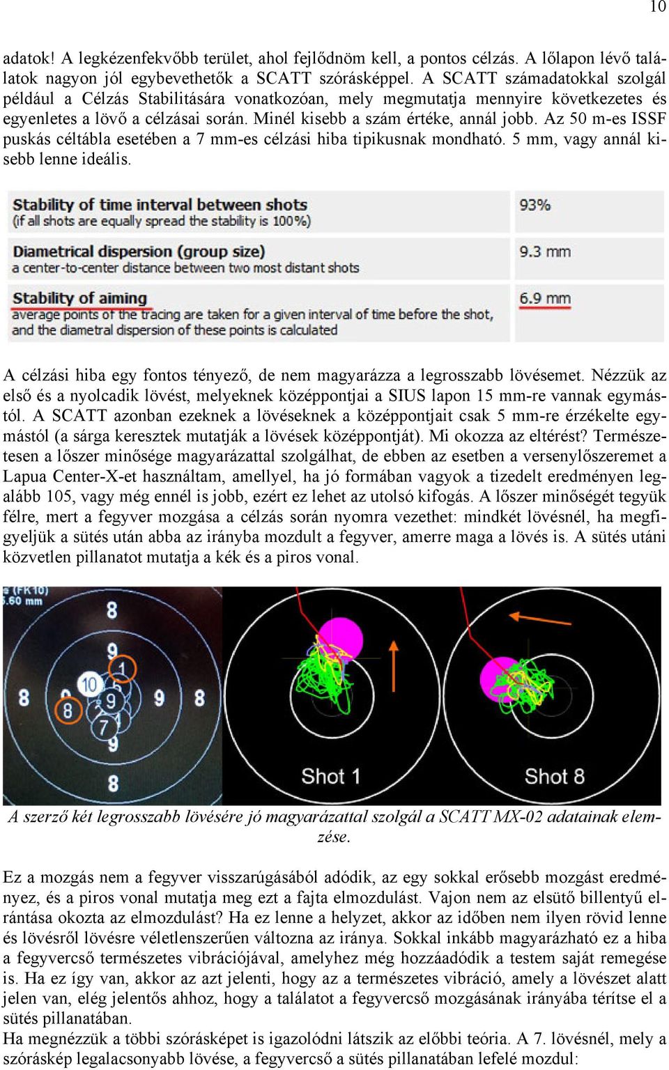 Az 50 m-es ISSF puskás céltábla esetében a 7 mm-es célzási hiba tipikusnak mondható. 5 mm, vagy annál kisebb lenne ideális.