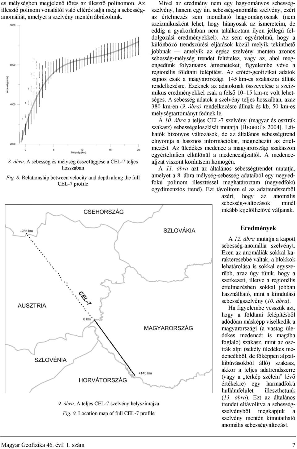 Relationship between velocity and depth along the full CEL-7 profile Mivel az eredmény nem egy hagyományos sebességszelvény, hanem egy ún.