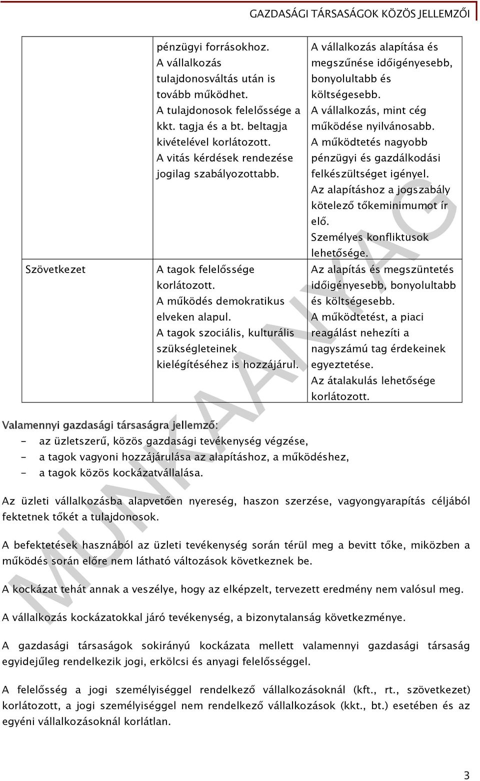 A tagok szociális, kulturális szükségleteinek Valamennyi gazdasági társaságra jellemző: kielégítéséhez is hozzájárul.