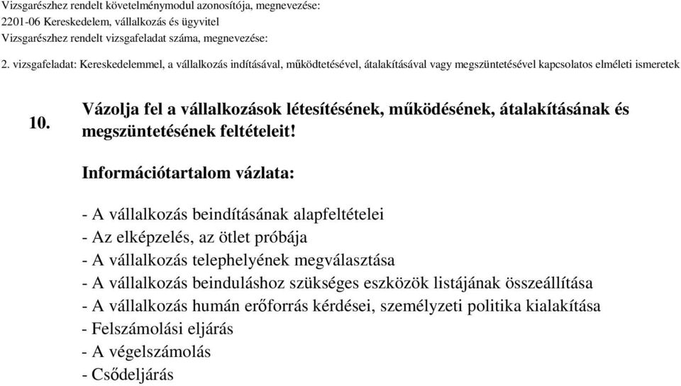 vállalkozás telephelyének megválasztása - A vállalkozás beinduláshoz szükséges eszközök listájának összeállítása -