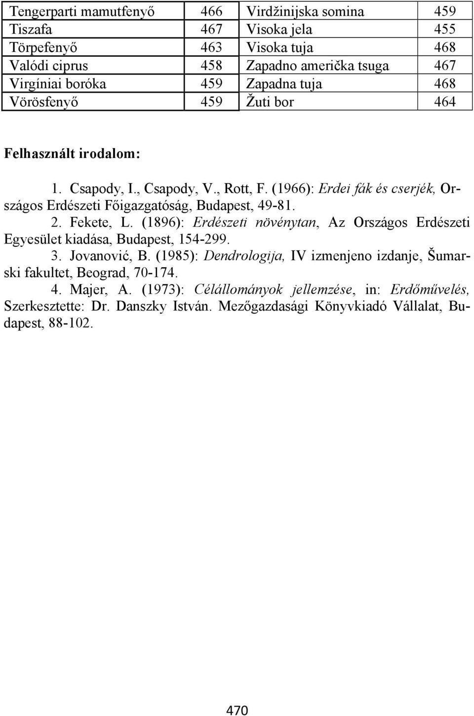 (1966): Erdei fák és cserjék, Országos Erdészeti Főigazgatóság, Budapest, 49-81. 2. Fekete, L.
