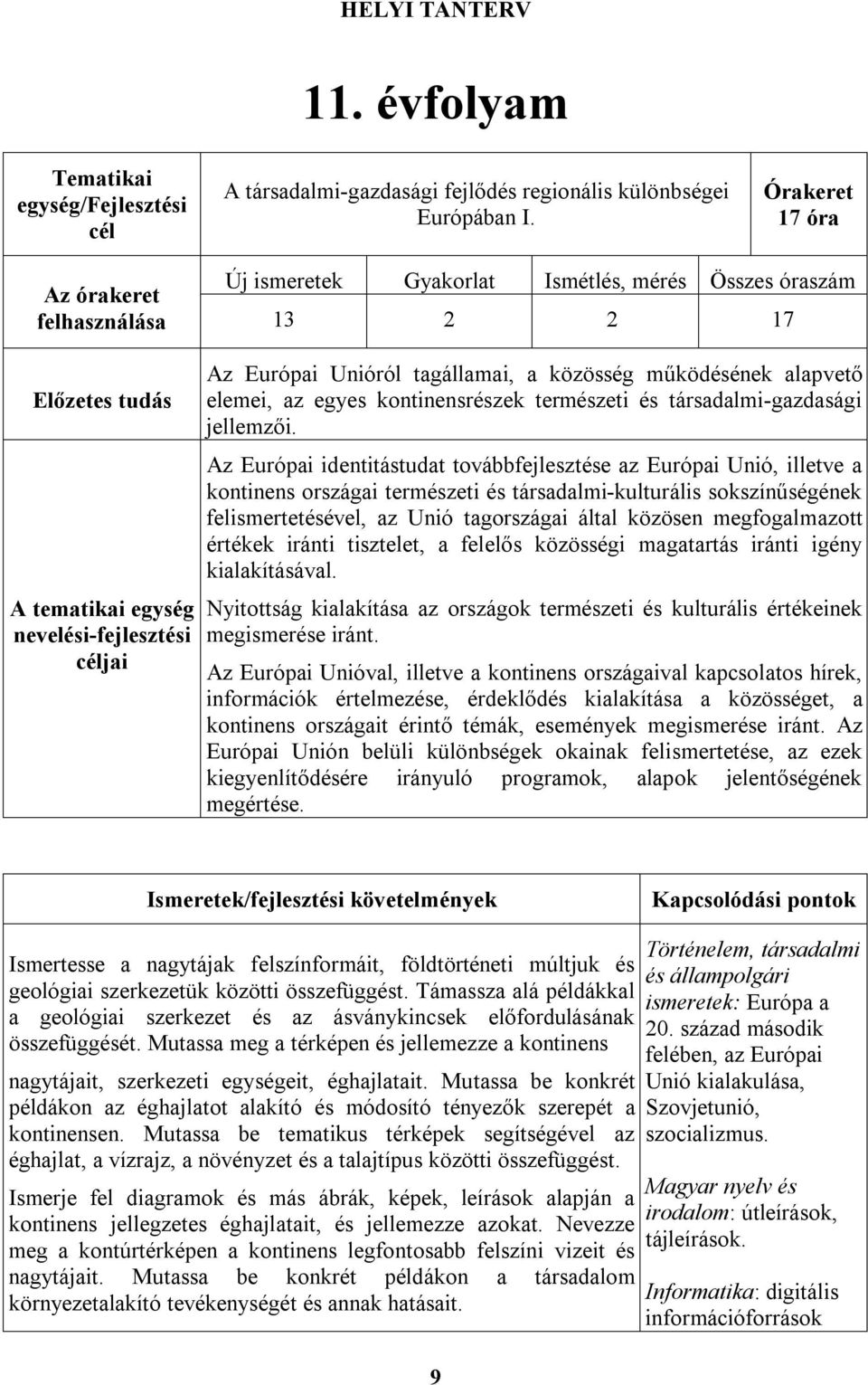 a közösség működésének alapvető elemei, az egyes kontinensrészek természeti és társadalmi-gazdasági jellemzői.