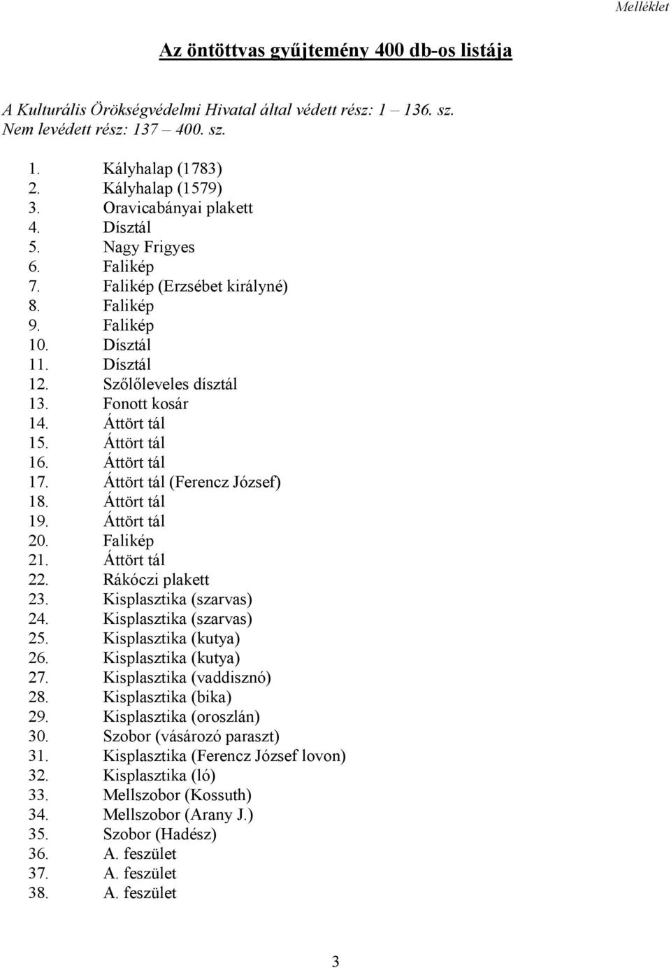 Áttört tál 16. Áttört tál 17. Áttört tál (Ferencz József) 18. Áttört tál 19. Áttört tál 20. Falikép 21. Áttört tál 22. Rákóczi plakett 23. Kisplasztika (szarvas) 24. Kisplasztika (szarvas) 25.