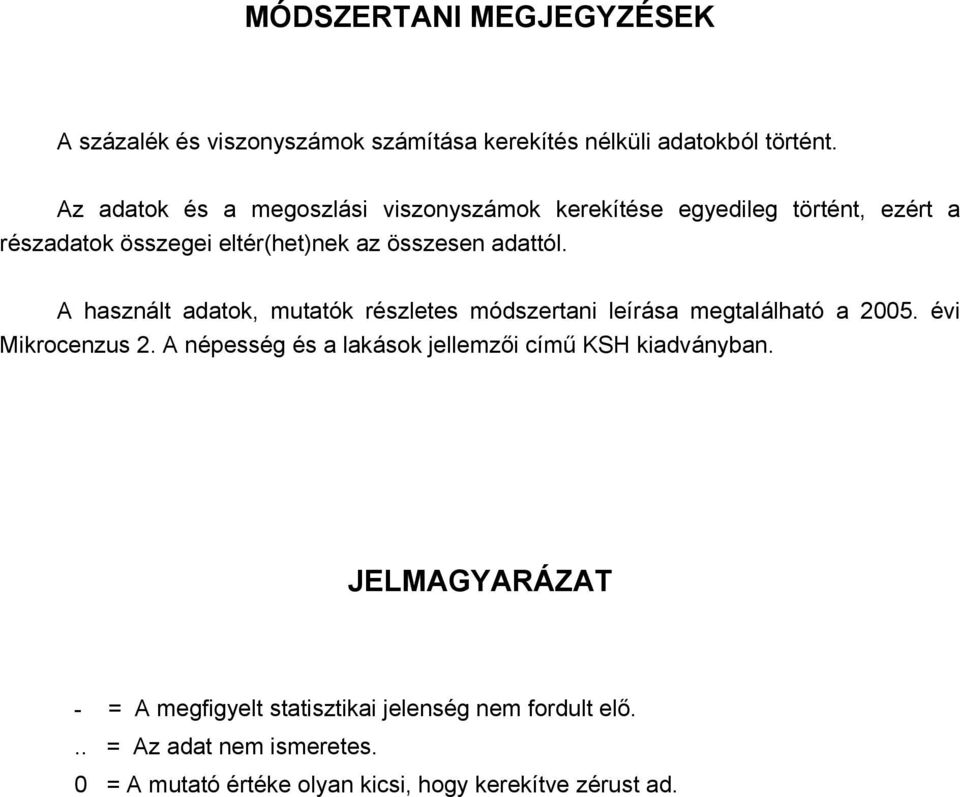 A használt adatok, mutatók részletes módszertani leírása megtalálható a 2005. évi Mikrocenzus 2.