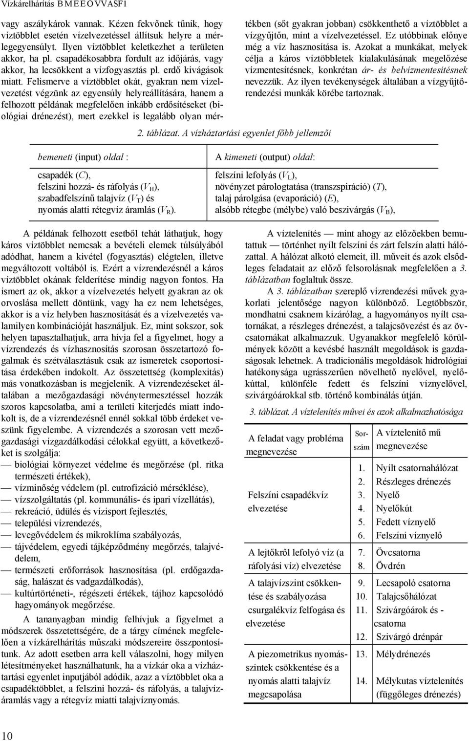 Felismerve a víztöbblet okát, gyakran nem vízelvezetést végzünk az egyensúly helyreállítására, hanem a felhozott példának megfelelően inkább erdősítéseket (biológiai drénezést), mert ezekkel is