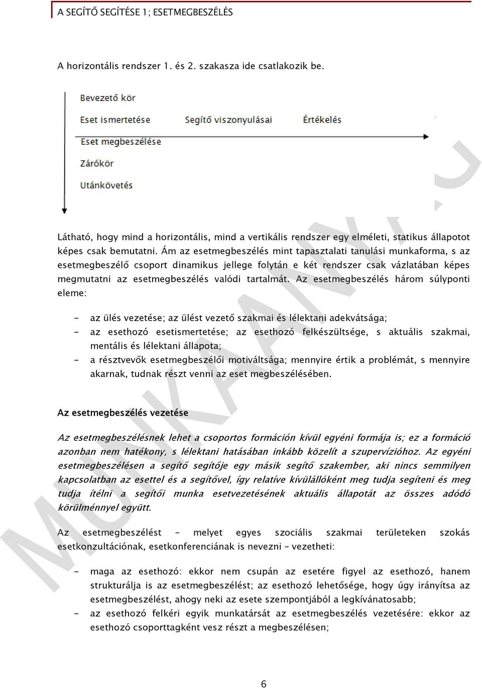 Az esetmegbeszélés három súlyponti eleme: - az ülés vezetése; az ülést vezető szakmai és lélektani adekvátsága; - az esethozó esetismertetése; az esethozó felkészültsége, s aktuális szakmai, mentális