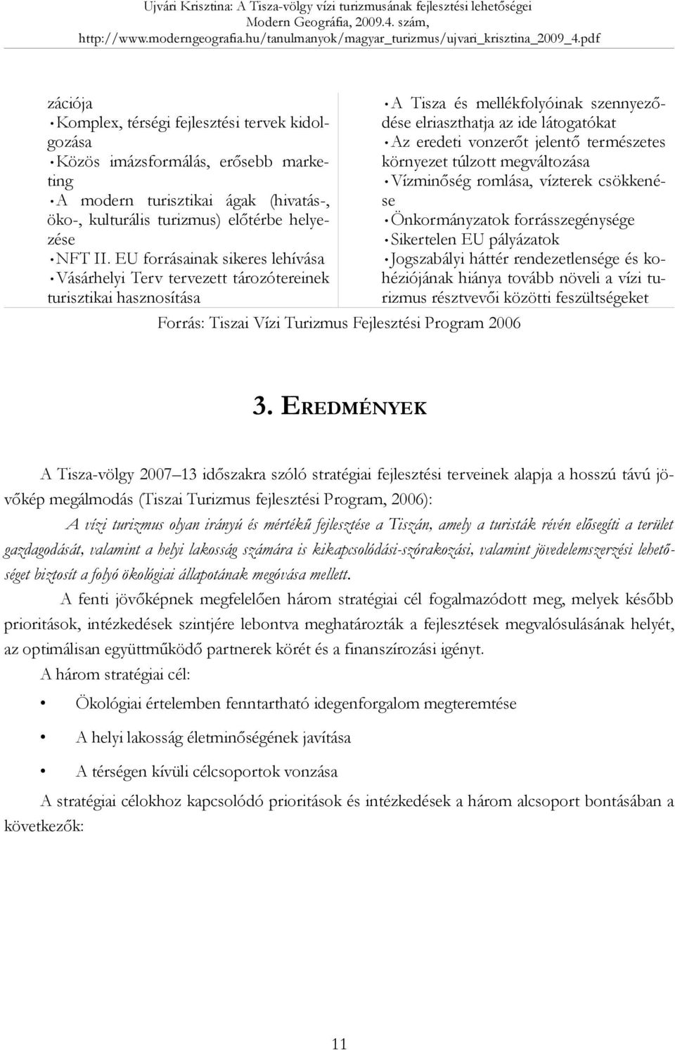elriaszthatja az ide látogatókat Az eredeti vonzerőt jelentő természetes környezet túlzott megváltozása Vízminőség romlása, vízterek csökkenése Önkormányzatok forrásszegénysége Sikertelen EU
