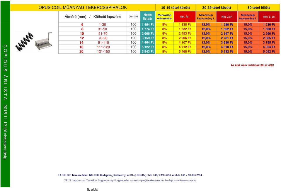 : lista kedvezmény: 6 1-30 100 1 454 Ft 8% 1 338 Ft 12,0% 1 280 Ft 15,0% 1 236 Ft 8 31-50 100 1 774 Ft 8% 1 632 Ft 12,0% 1 562 Ft 15,0% 1 508 Ft 10 51-70 100 2 666 Ft 8% 2 453 Ft 12,0% 2 347 Ft 15,0%