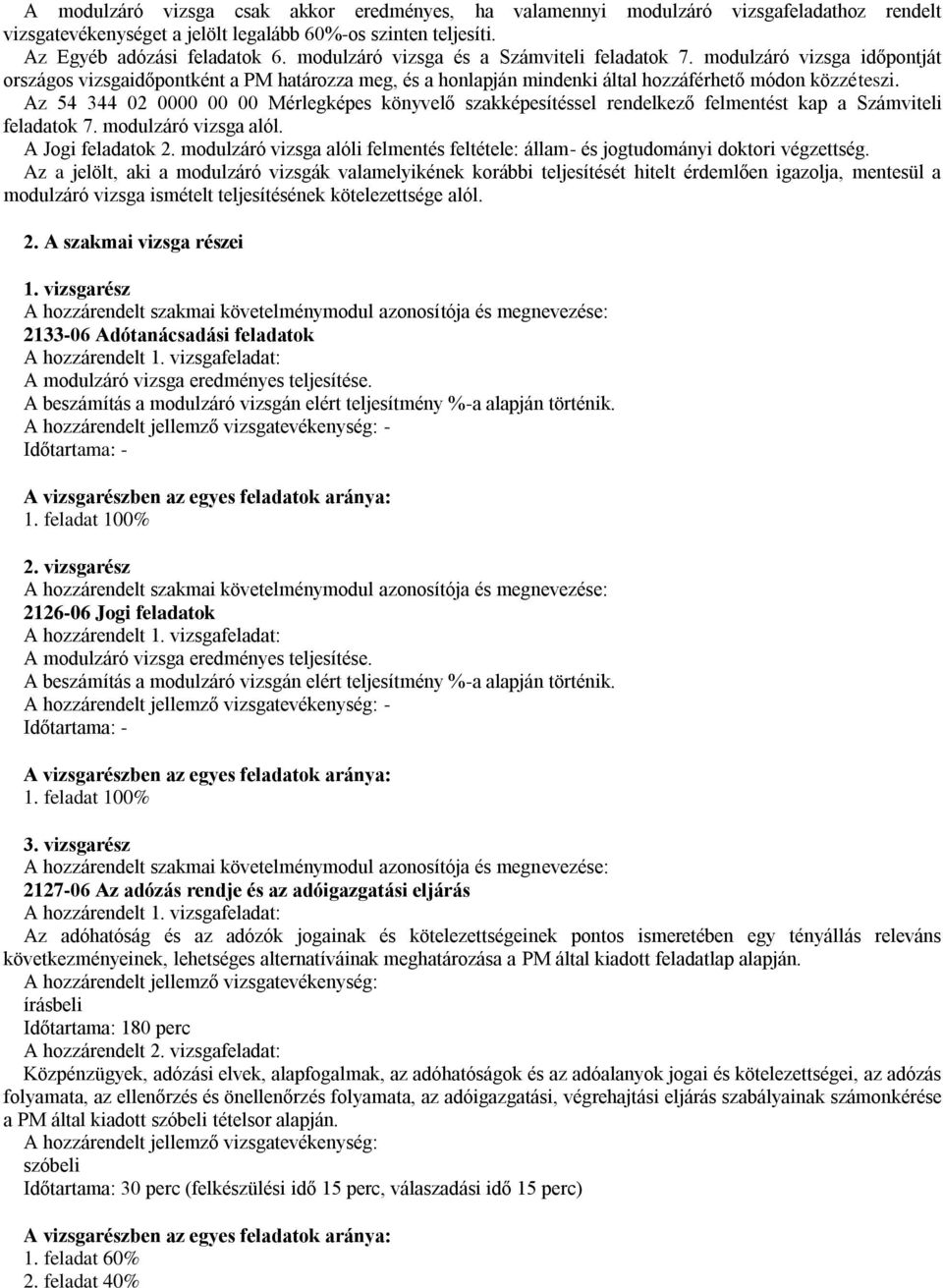 Az 54 344 02 0000 00 00 Mérlegképes könyvelő szakképesítéssel rendelkező felmentést kap a Számviteli feladatok 7. modulzáró vizsga alól. A Jogi feladatok 2.