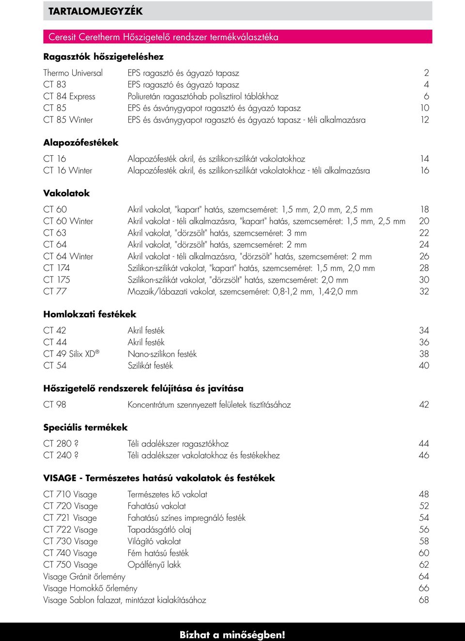 CT 16 Alapozófesték akril, és szilikon-szilikát vakolatokhoz 14 CT 16 Winter Alapozófesték akril, és szilikon-szilikát vakolatokhoz - téli alkalmazásra 16 Vakolatok CT 60 Akril vakolat, "kapart"