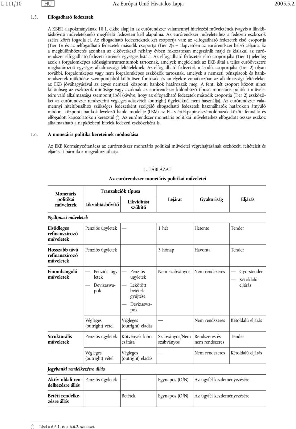 Az elfogadható fedezeteknek két csoportja van: az»elfogadható fedezetek első csoportja (Tier 1)«és az»elfogadható fedezetek második csoportja (Tier 2)«alapvetően az eurórendszer belső céljaira.