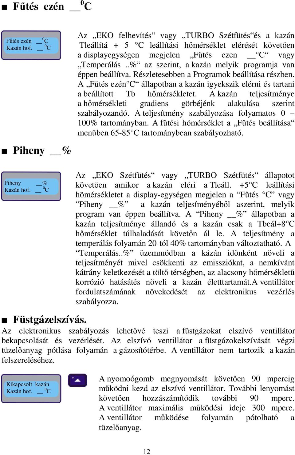 A Fűtés ezén C állapotban a kazán igyekszik elérni és tartani a beállított Tb hőmérsékletet. A kazán teljesítménye a hőmérsékleti gradiens görbéjénk alakulása szerint szabályozandó.