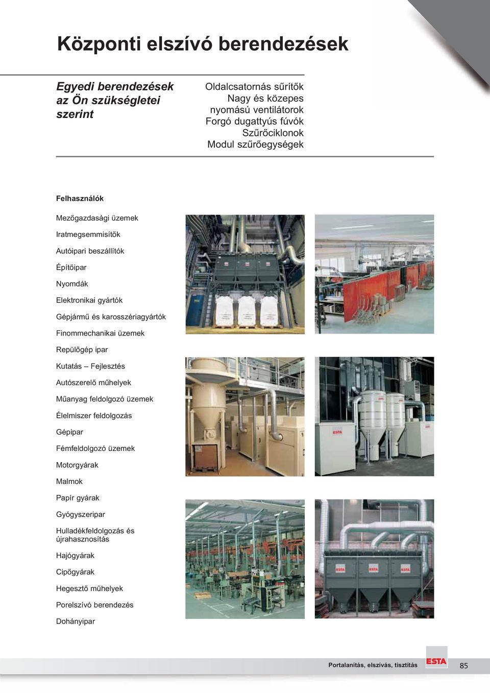 karosszériagyártók Finommechanikai üzemek Repülőgép ipar Kutatás Fejlesztés Autószerelő műhelyek Műanyag feldolgozó üzemek Élelmiszer feldolgozás Gépipar