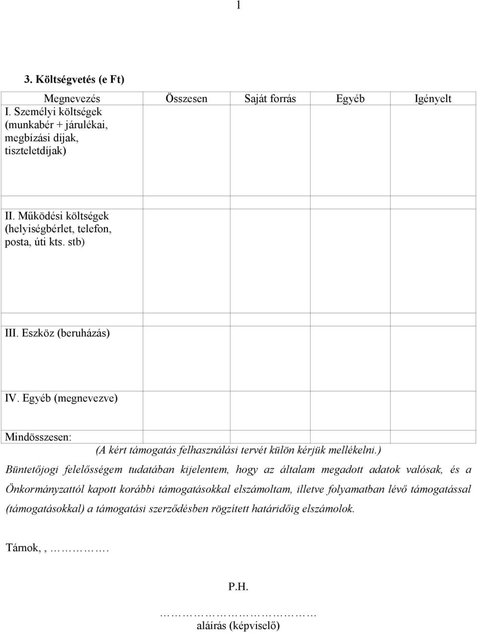 Egyéb (megnevezve) Mindösszesen: (A kért támogatás felhasználási tervét külön kérjük mellékelni.