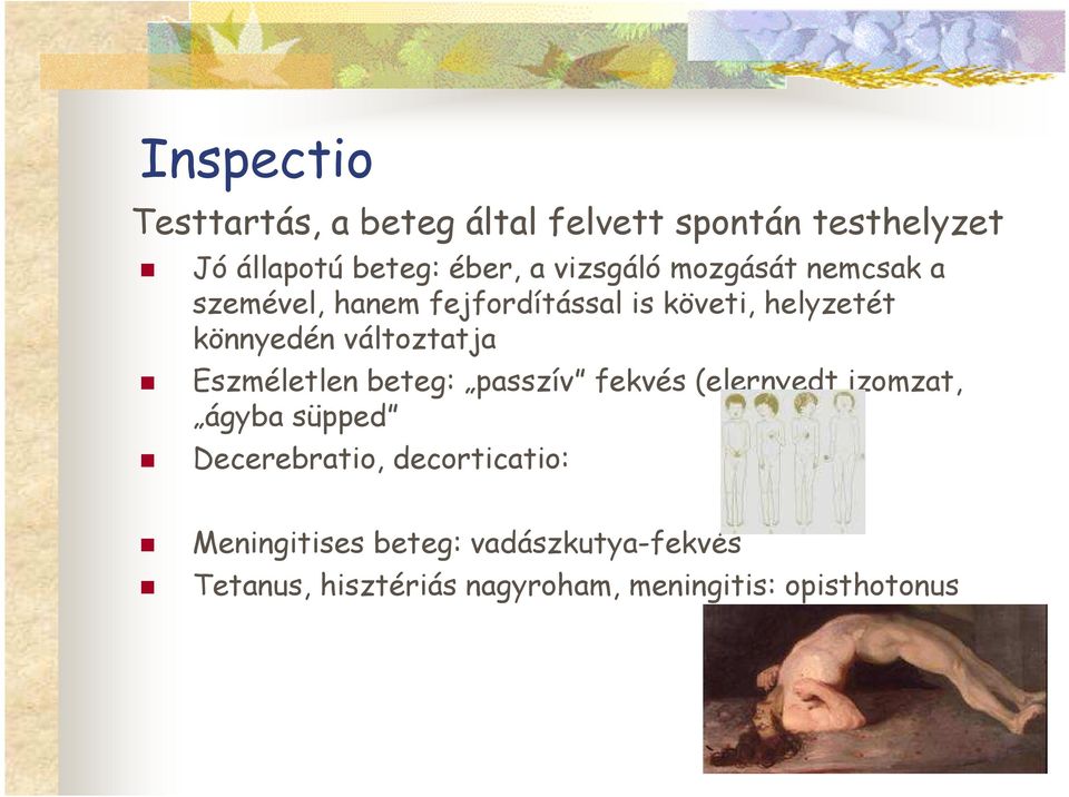 változtatja Eszméletlen beteg: passzív fekvés (elernyedt izomzat, ágyba süpped Decerebratio,