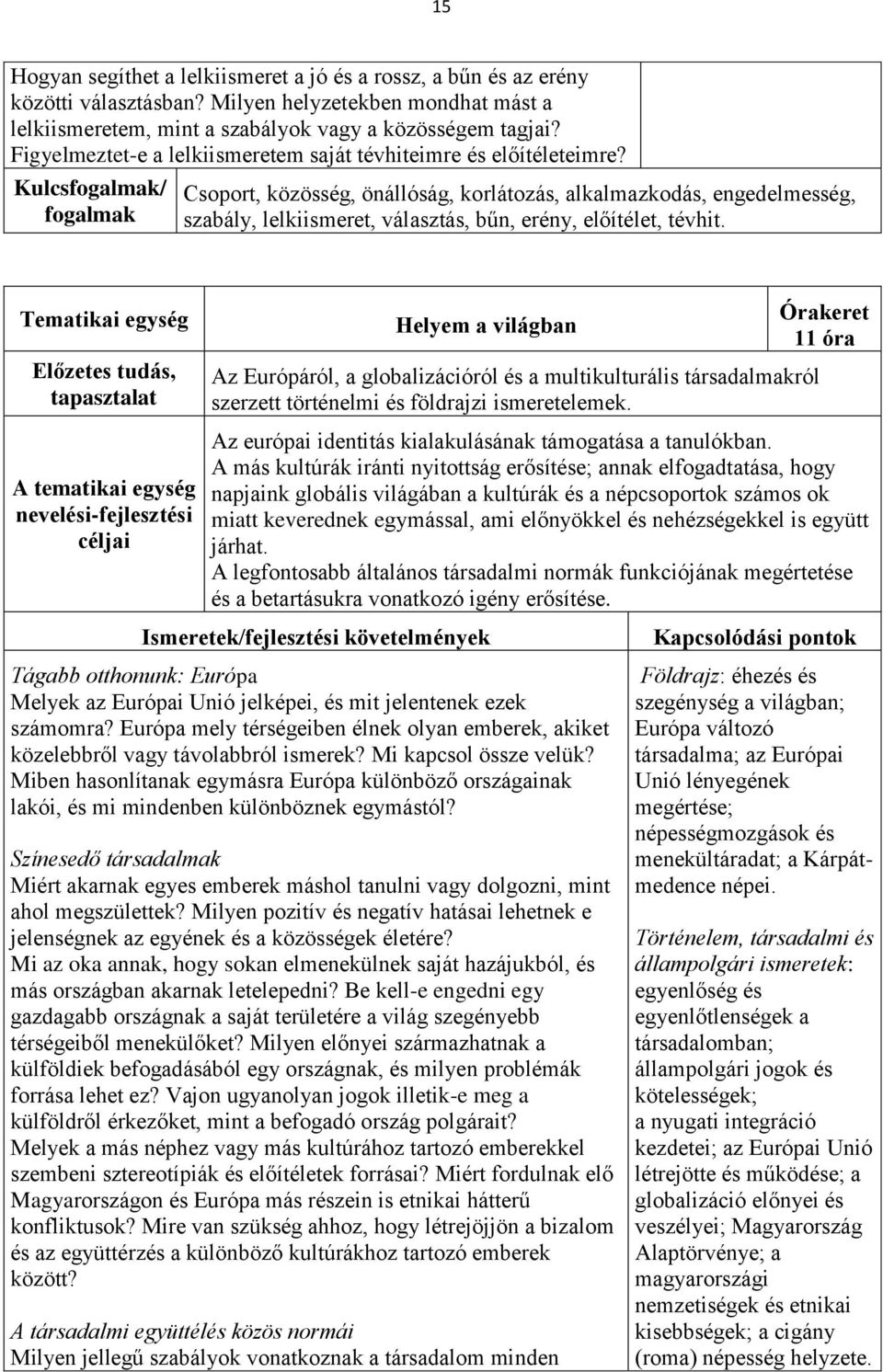 Kulcs/ Csoport, közösség, önállóság, korlátozás, alkalmazkodás, engedelmesség, szabály, lelkiismeret, választás, bűn, erény, előítélet, tévhit.