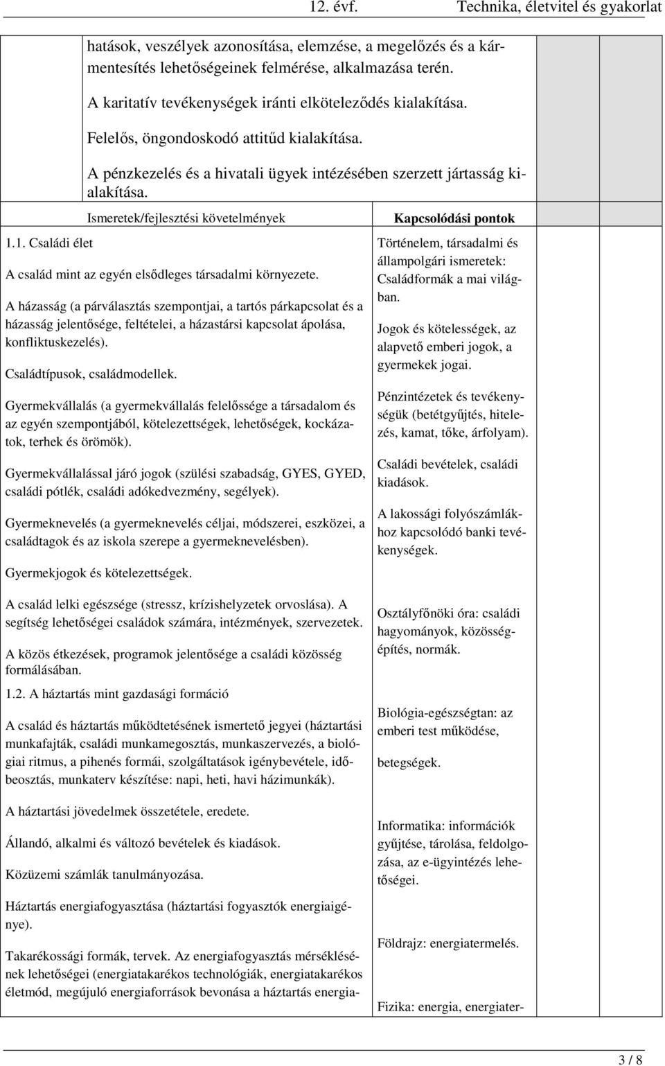 Ismeretek/fejlesztési követelmények A család mint az egyén elsődleges társadalmi környezete.