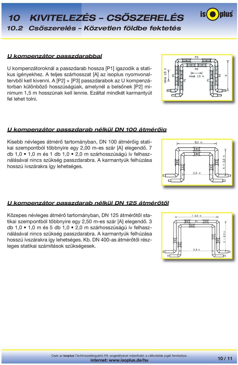U kompenzátor passzdarab nélkül DN 100 átmérőig Kisebb névleges átmérő tartományban, DN 100 átmérőig statikai szempontból többnyire egy 2,00 m-es szár [A] elegendő.
