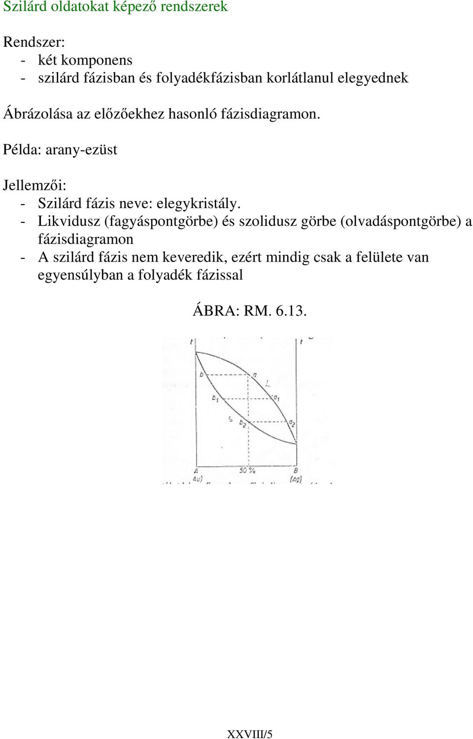 Példa: arany-ezüst Jellemzi: - Szilárd fázis neve: elegykristály.