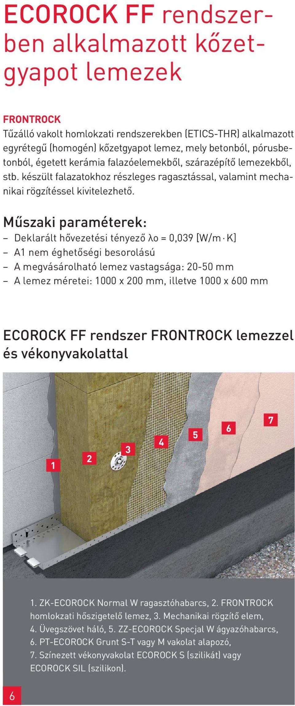 Műszaki paraméterek: Deklarált hővezetési tényező λo = 0,039 [W/m K] A1 nem éghetőségi besorolású A megvásárolható lemez vastagsága: 20-50 mm A lemez méretei: 1000 x 200 mm, illetve 1000 x 600 mm