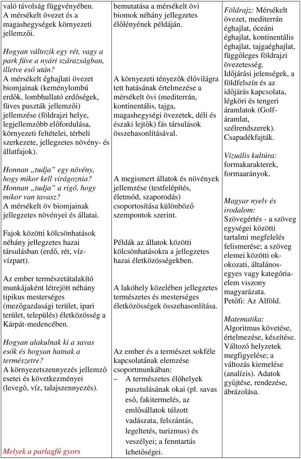 szerkezete, jellegzetes növény- és állatfajok). Honnan tudja egy növény, hogy mikor kell virágoznia? Honnan tudja a rigó, hogy mikor van tavasz?