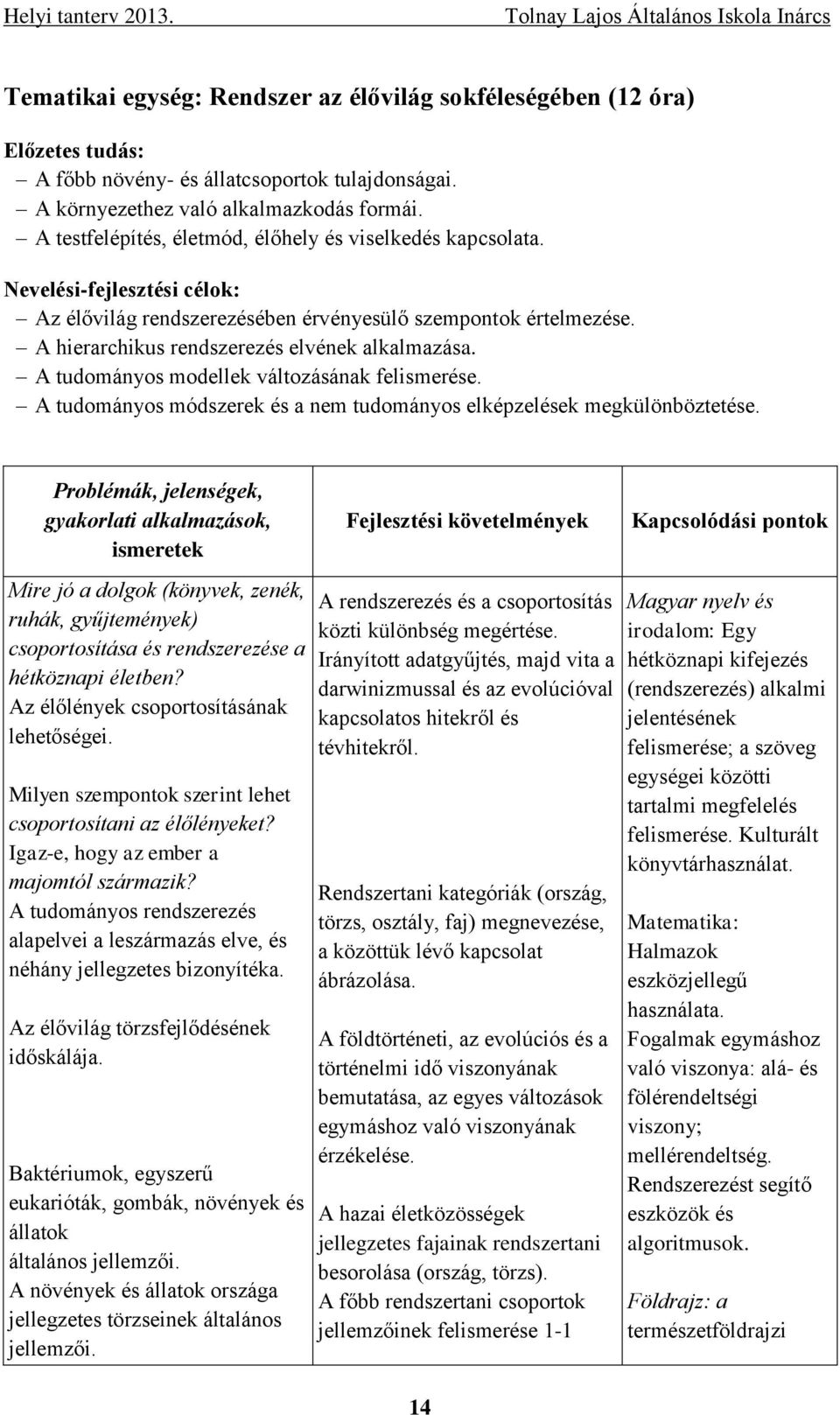 A hierarchikus rendszerezés elvének alkalmazása. A tudományos modellek változásának felismerése. A tudományos módszerek és a nem tudományos elképzelések megkülönböztetése.