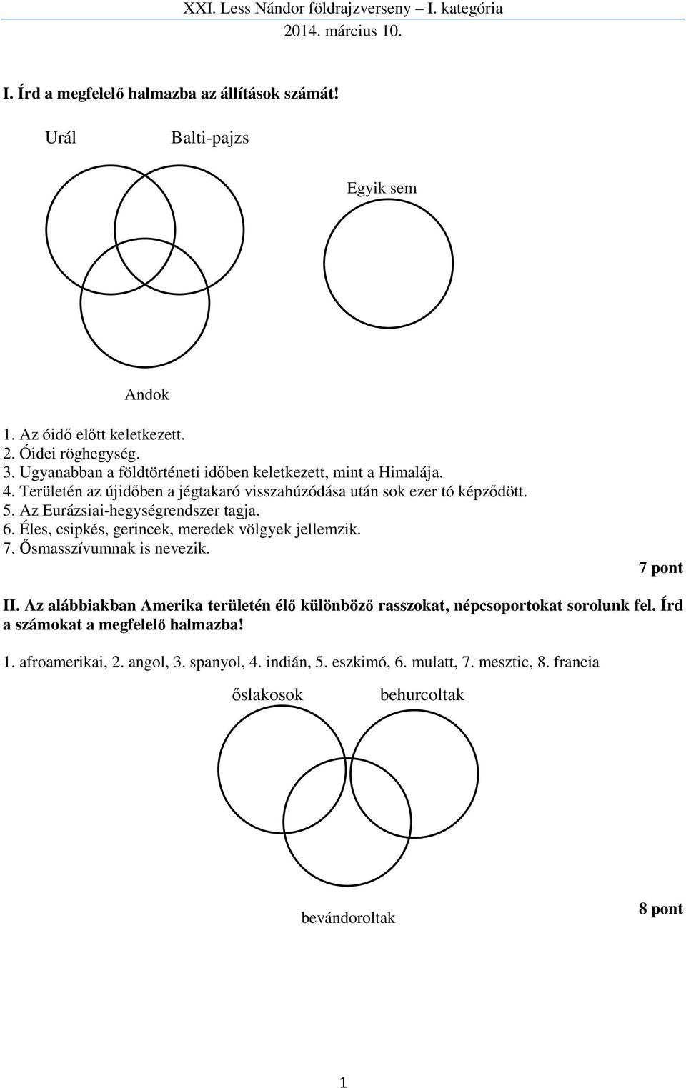 Az Eurázsiai-hegységrendszer tagja. 6. Éles, csipkés, gerincek, meredek völgyek jellemzik. 7. Ősmasszívumnak is nevezik. 7 pont II.