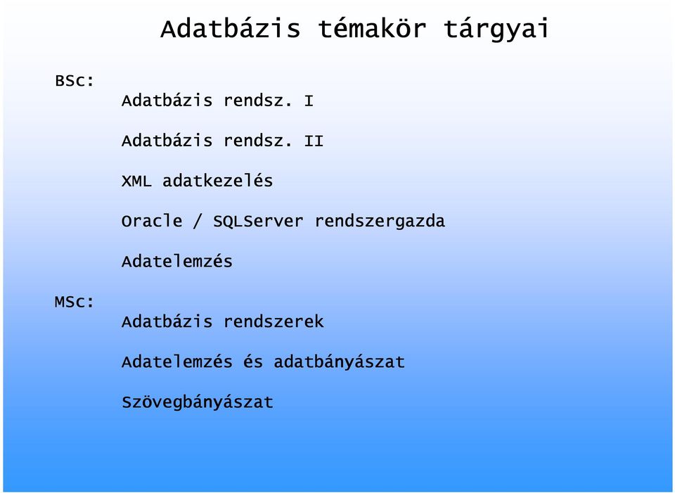 II XML adatkezelés Oracle / SQLServer rendszergazda