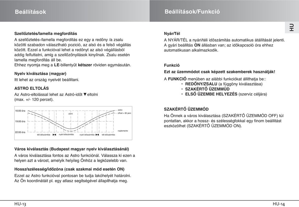 Ehhez nyomja meg a LE-billentyıt kétszer röviden egymásután. Nyelv kiválsztása (magyar) Itt lehet az ország nyelvét beállítani. ASTRO ELTOLÁS Az Astro-eltolással lehet az Astró-idŒt b eltolni (max.