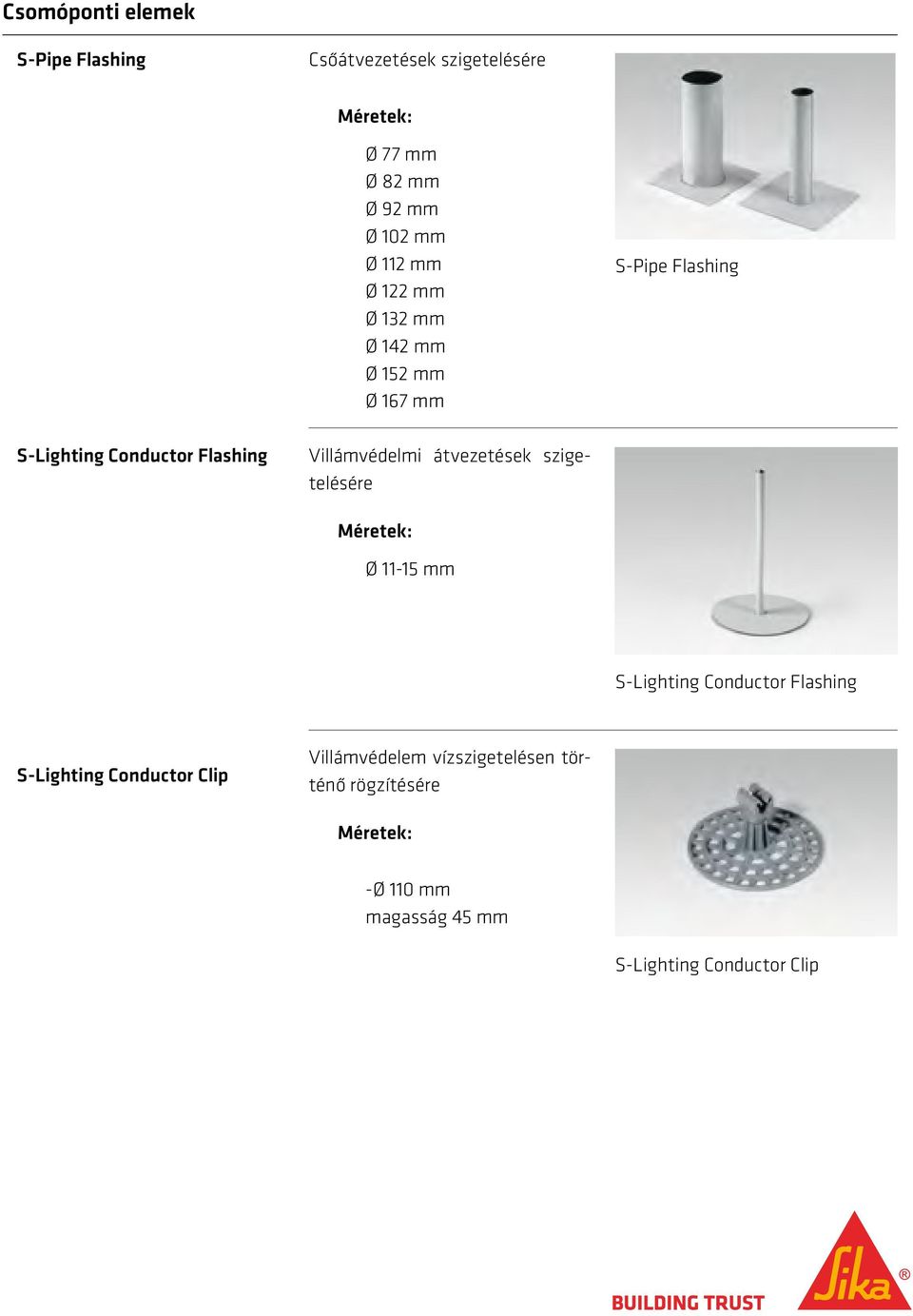 Villámvédelmi átvezetések szigetelésére Ø 11-15 mm S-Lighting Conductor Flashing S-Lighting